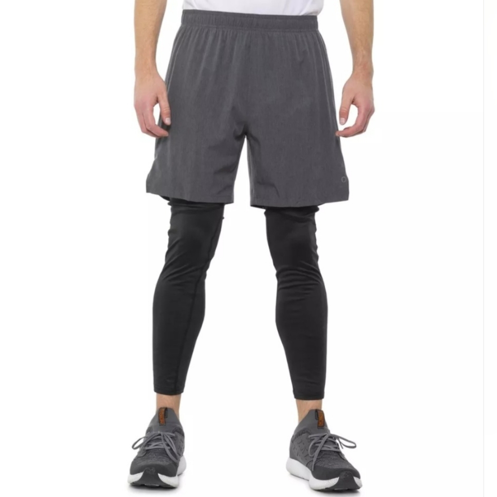 Skora Mens Large Qwick-Dry Gray Shorts Attached Black Tights Leggings Running